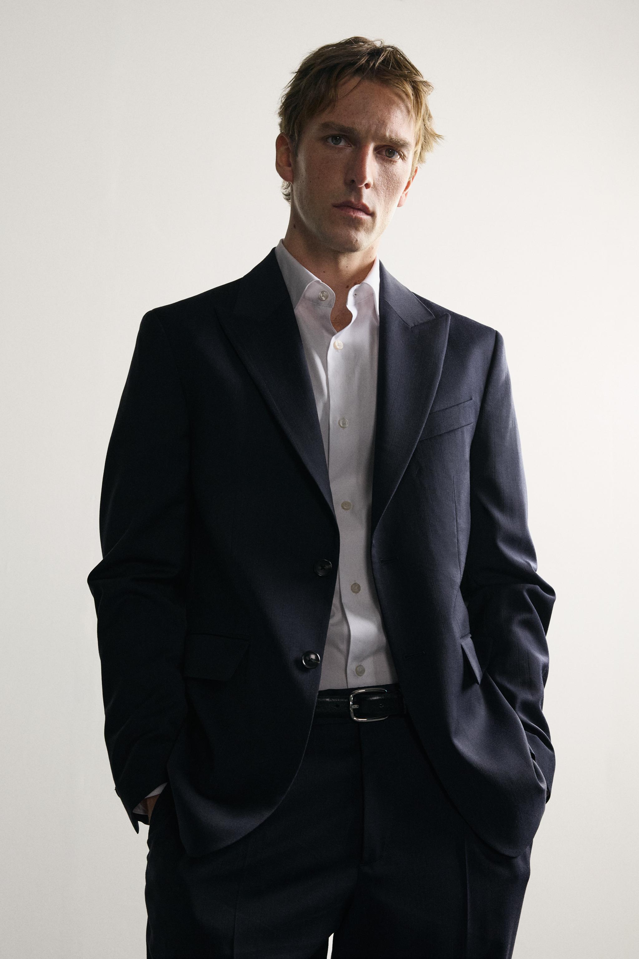 REGULAR FIT 100% WOOL PINSTRIPE SUIT BLAZER